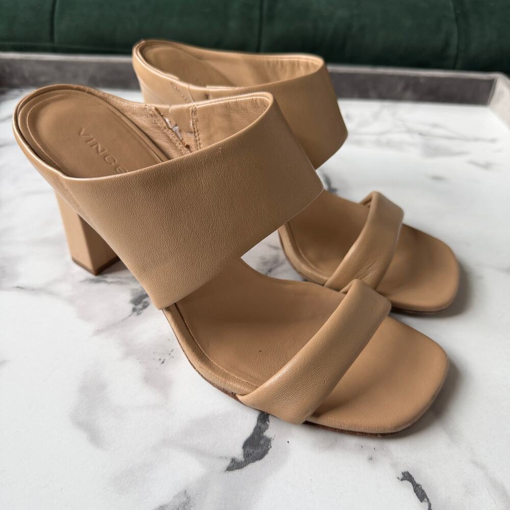 Vince Quinn Leather High Heel Mule Sandals in Cappuccino Size 9 - Picture 2 of 8